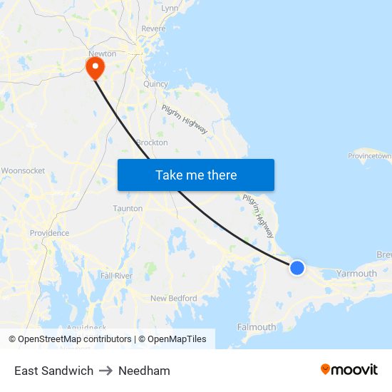 East Sandwich to Needham map