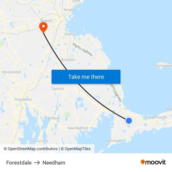 Forestdale to Needham map