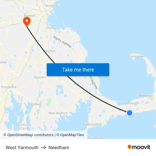 West Yarmouth to Needham map