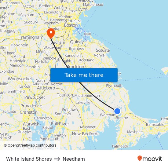 White Island Shores to Needham map