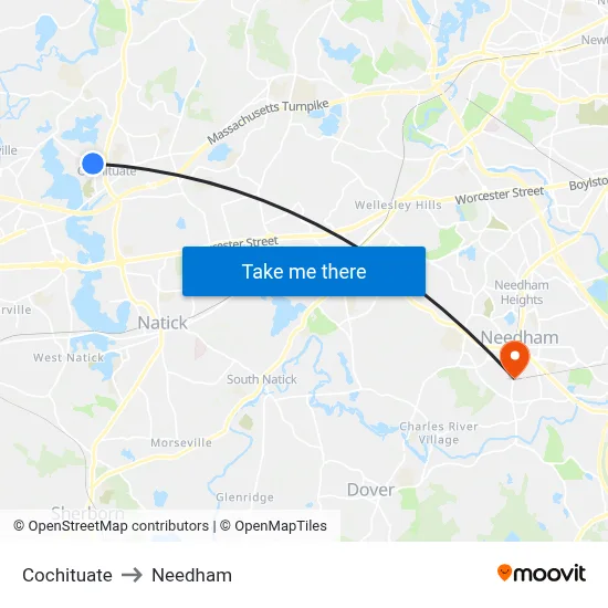 Cochituate to Needham map