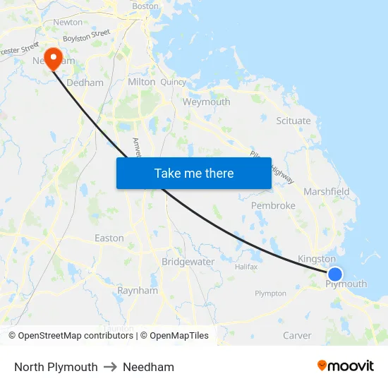 North Plymouth to Needham map