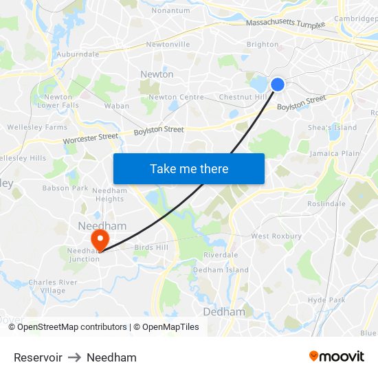 Reservoir to Needham map