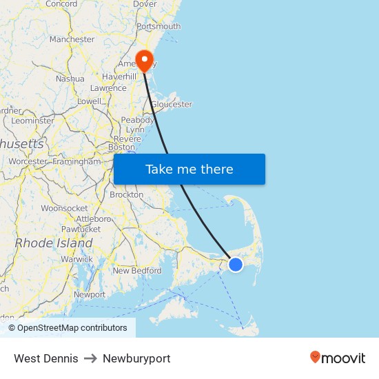 West Dennis to Newburyport map