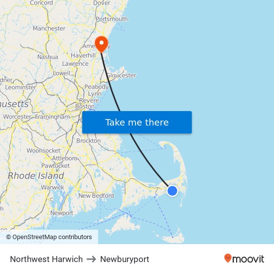 Northwest Harwich to Newburyport map