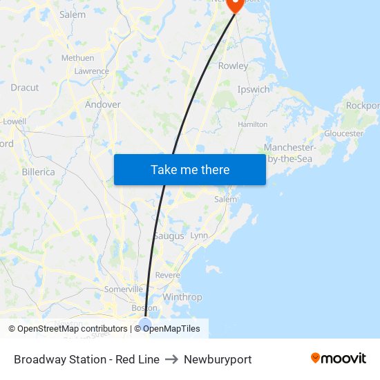 Broadway Station - Red Line to Newburyport map