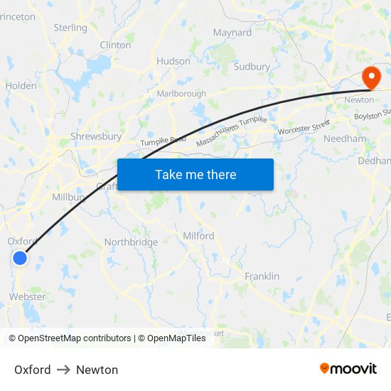 Oxford to Newton map