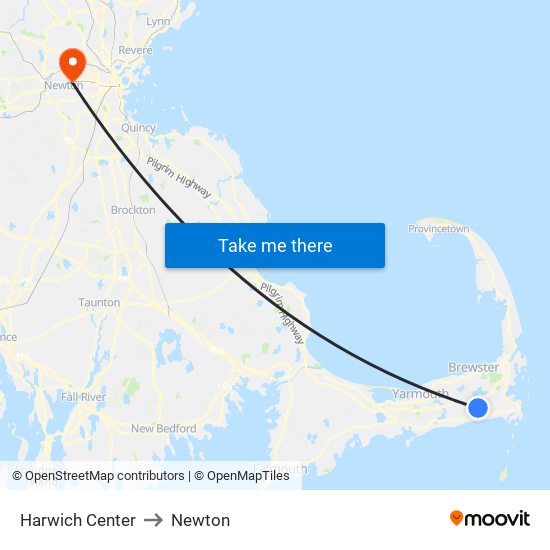 Harwich Center to Newton map
