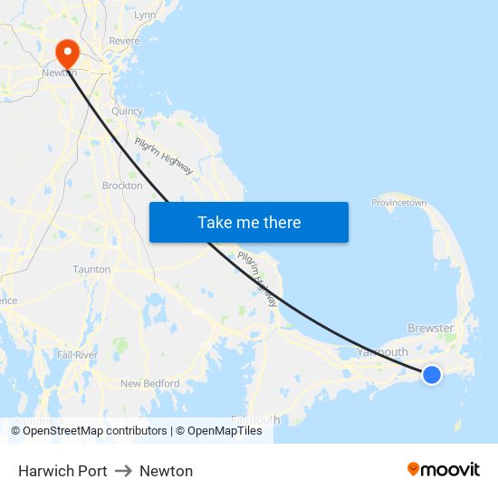 Harwich Port to Newton map