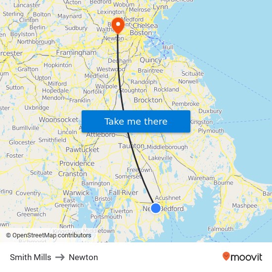 Smith Mills to Newton map