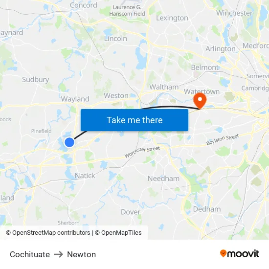 Cochituate to Newton map