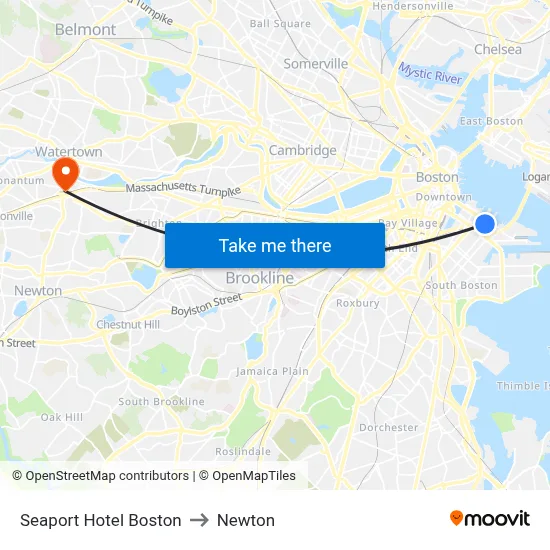 Seaport Hotel Boston to Newton map