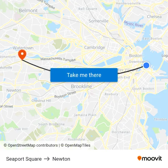 Seaport Square to Newton map