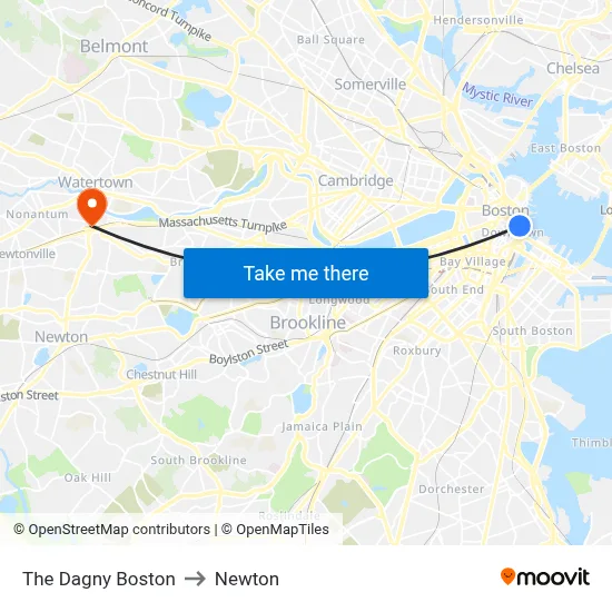 The Dagny Boston to Newton map