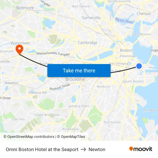 Omni Boston Hotel at the Seaport to Newton map
