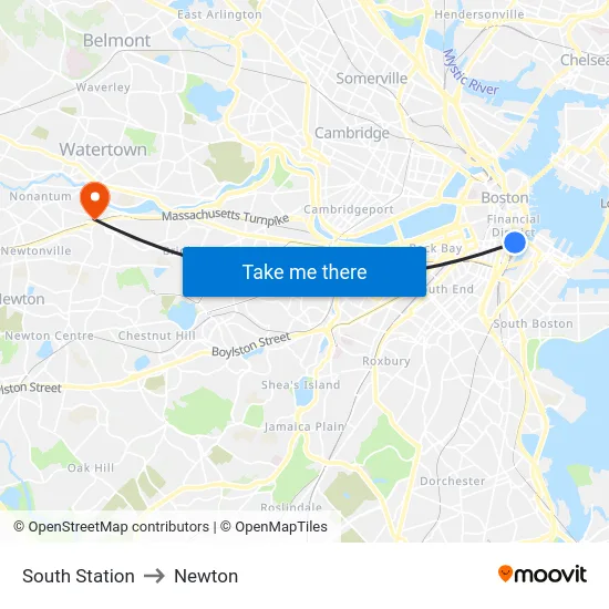 South Station to Newton map