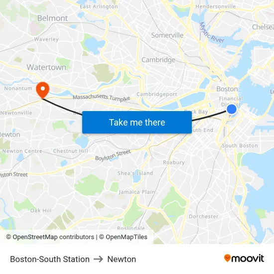 Boston-South Station to Newton map