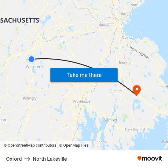 Oxford to North Lakeville map