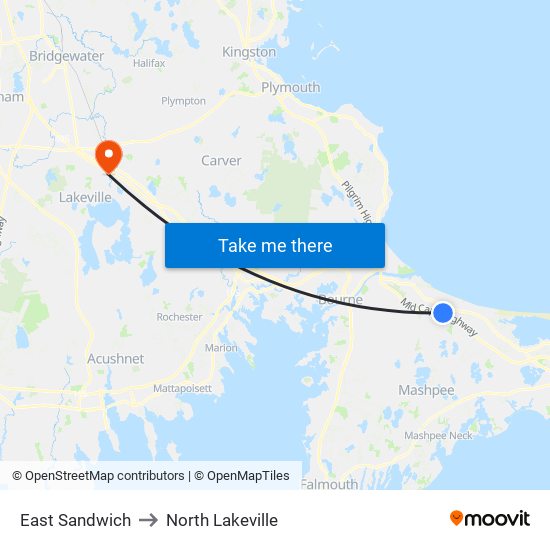 East Sandwich to North Lakeville map