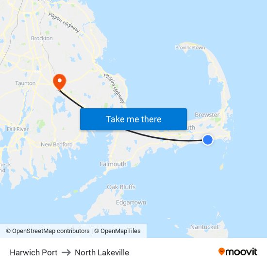 Harwich Port to North Lakeville map