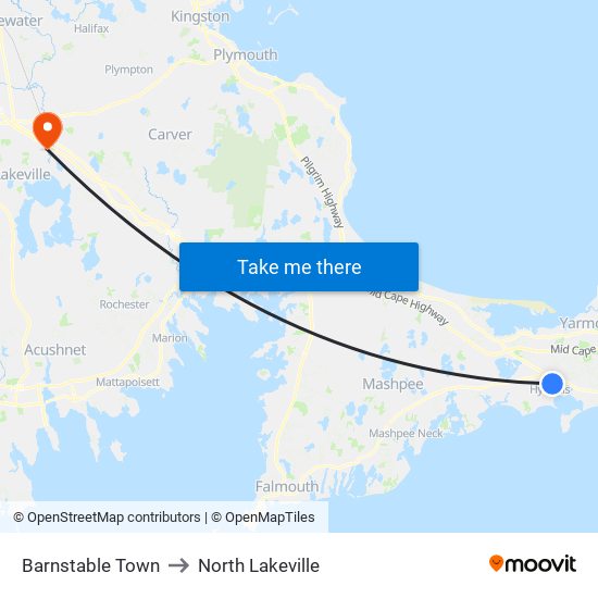 Barnstable Town to North Lakeville map