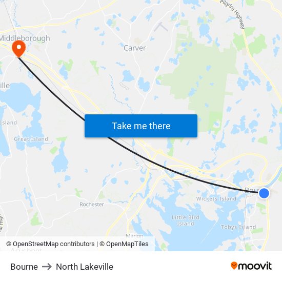 Bourne to North Lakeville map