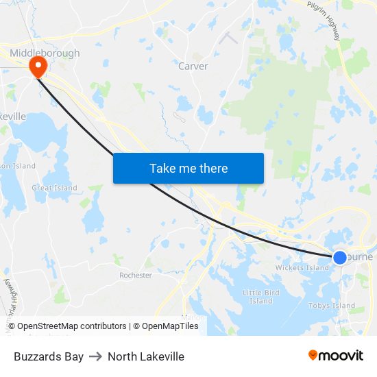 Buzzards Bay to North Lakeville map