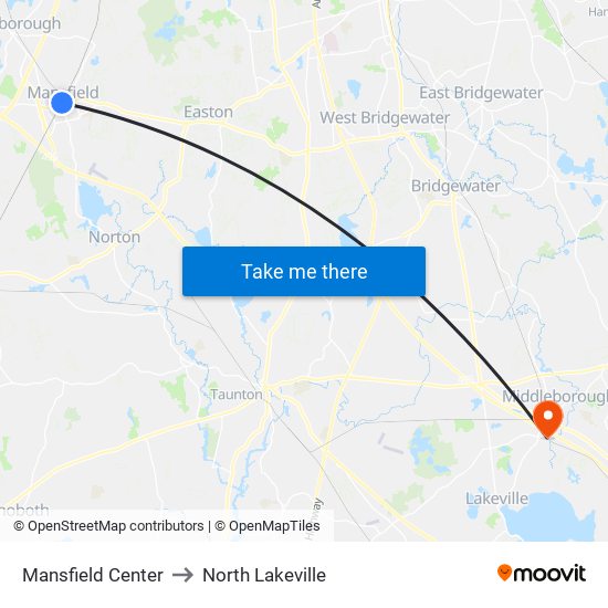 Mansfield Center to North Lakeville map