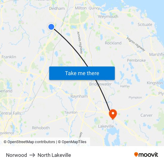 Norwood to North Lakeville map
