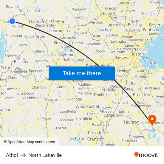 Athol to North Lakeville map