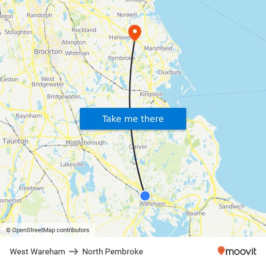 West Wareham to North Pembroke map