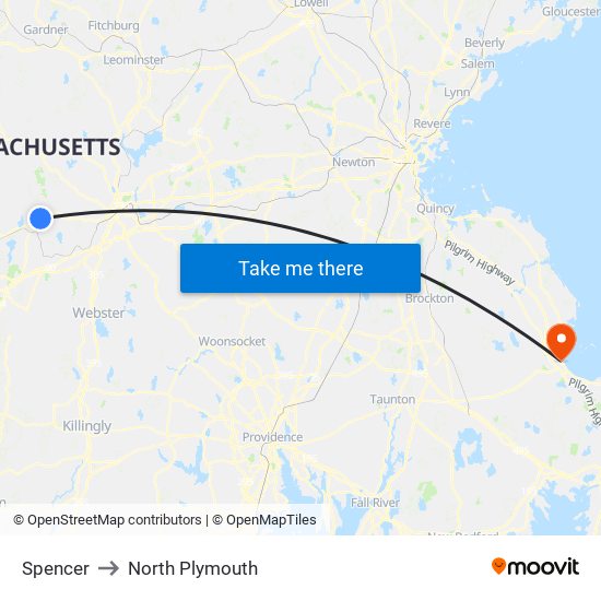 Spencer to North Plymouth map