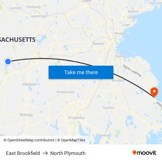 East Brookfield to North Plymouth map