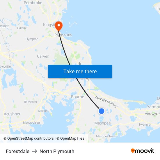 Forestdale to North Plymouth map