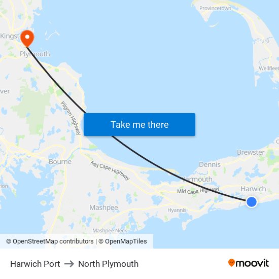 Harwich Port to North Plymouth map