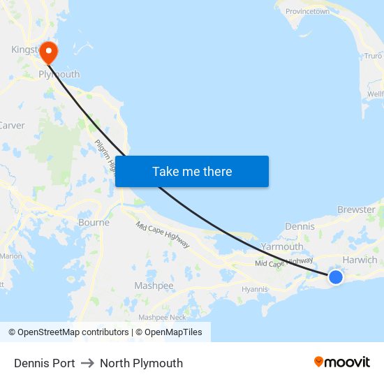 Dennis Port to North Plymouth map