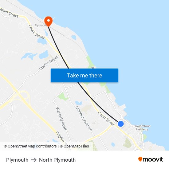 Plymouth to North Plymouth map