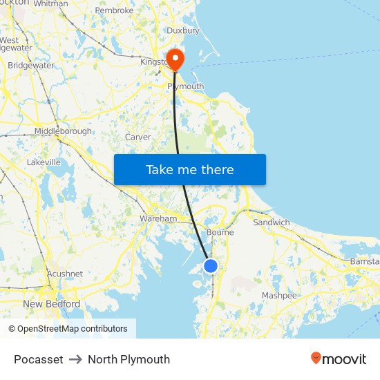 Pocasset to North Plymouth map