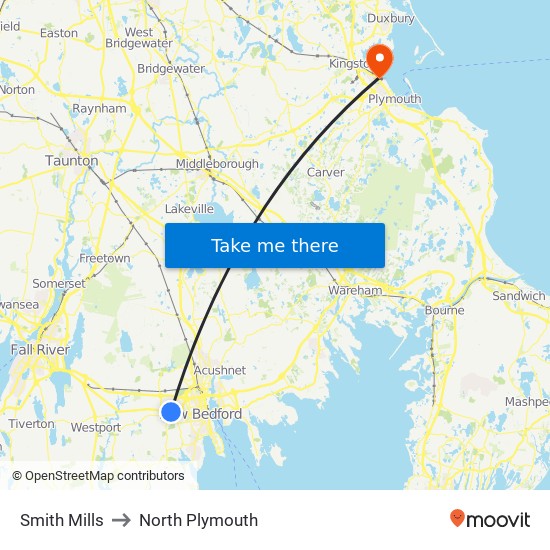 Smith Mills to North Plymouth map