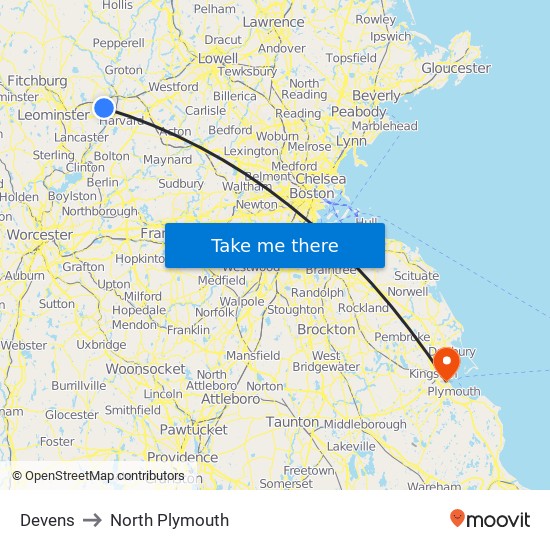 Devens to North Plymouth map