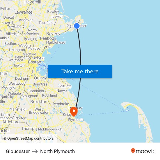 Gloucester to North Plymouth map