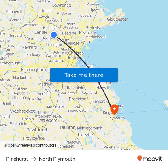 Pinehurst to North Plymouth map