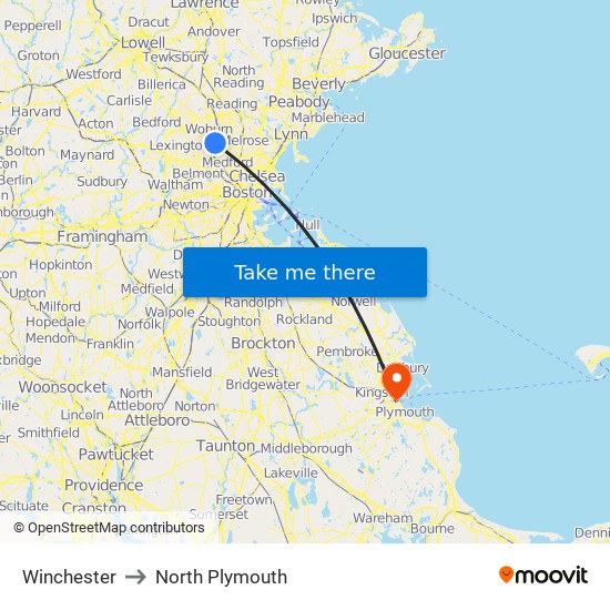 Winchester to North Plymouth map