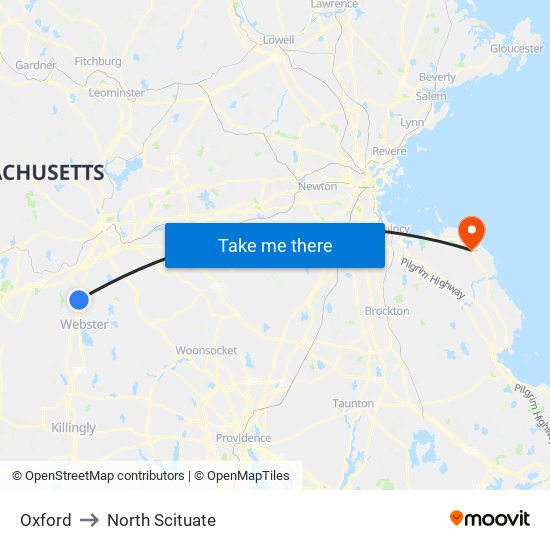 Oxford to North Scituate map