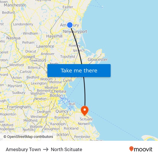 Amesbury Town to North Scituate map