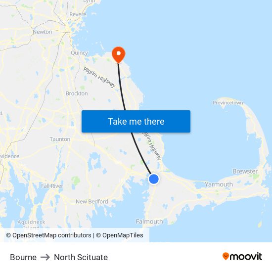 Bourne to North Scituate map