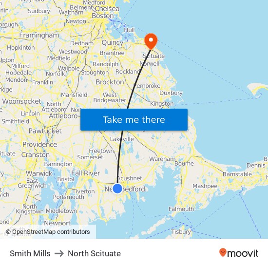 Smith Mills to North Scituate map