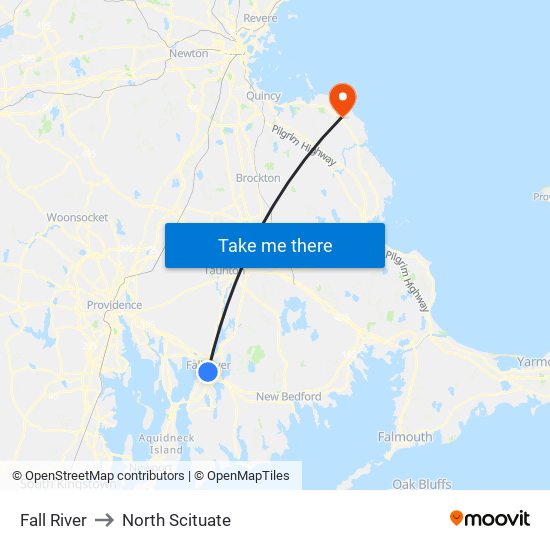 Fall River to North Scituate map