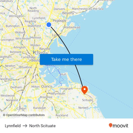 Lynnfield to North Scituate map