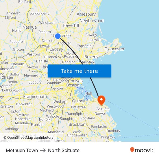 Methuen Town to North Scituate map